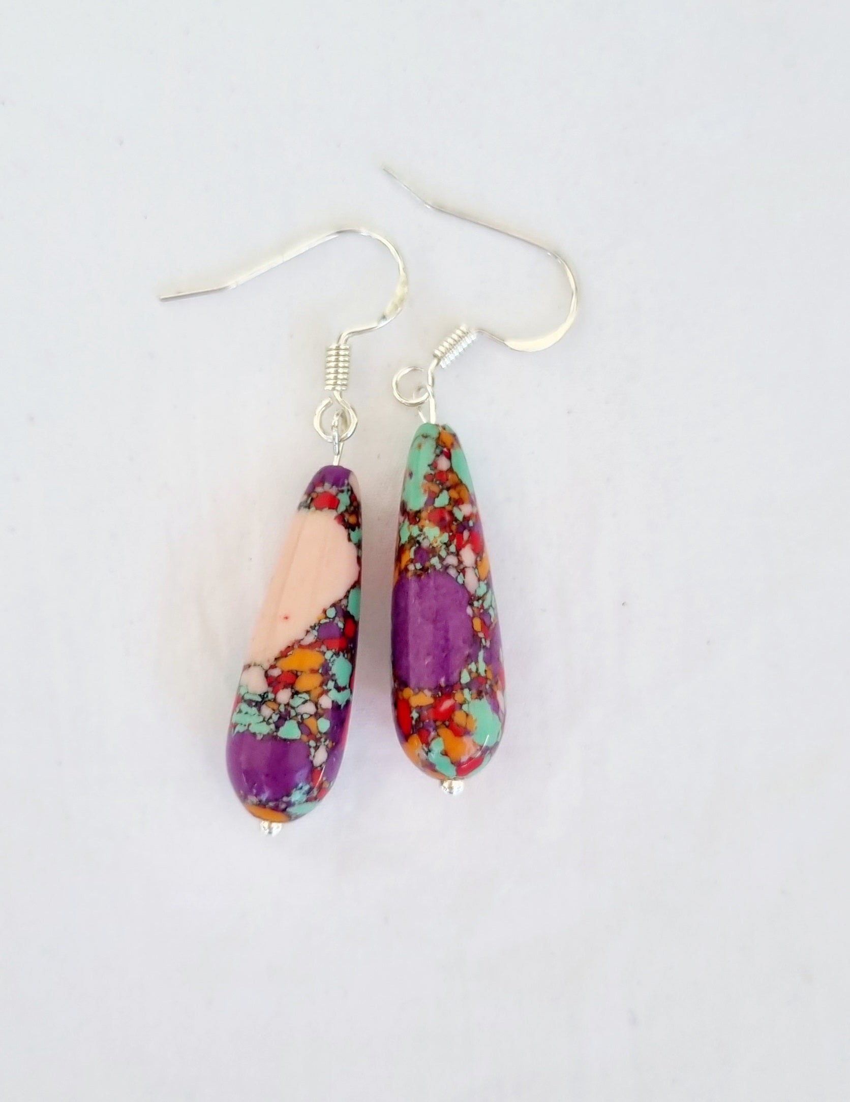 Multi Color Clay Drop Earrings with Silver Hock