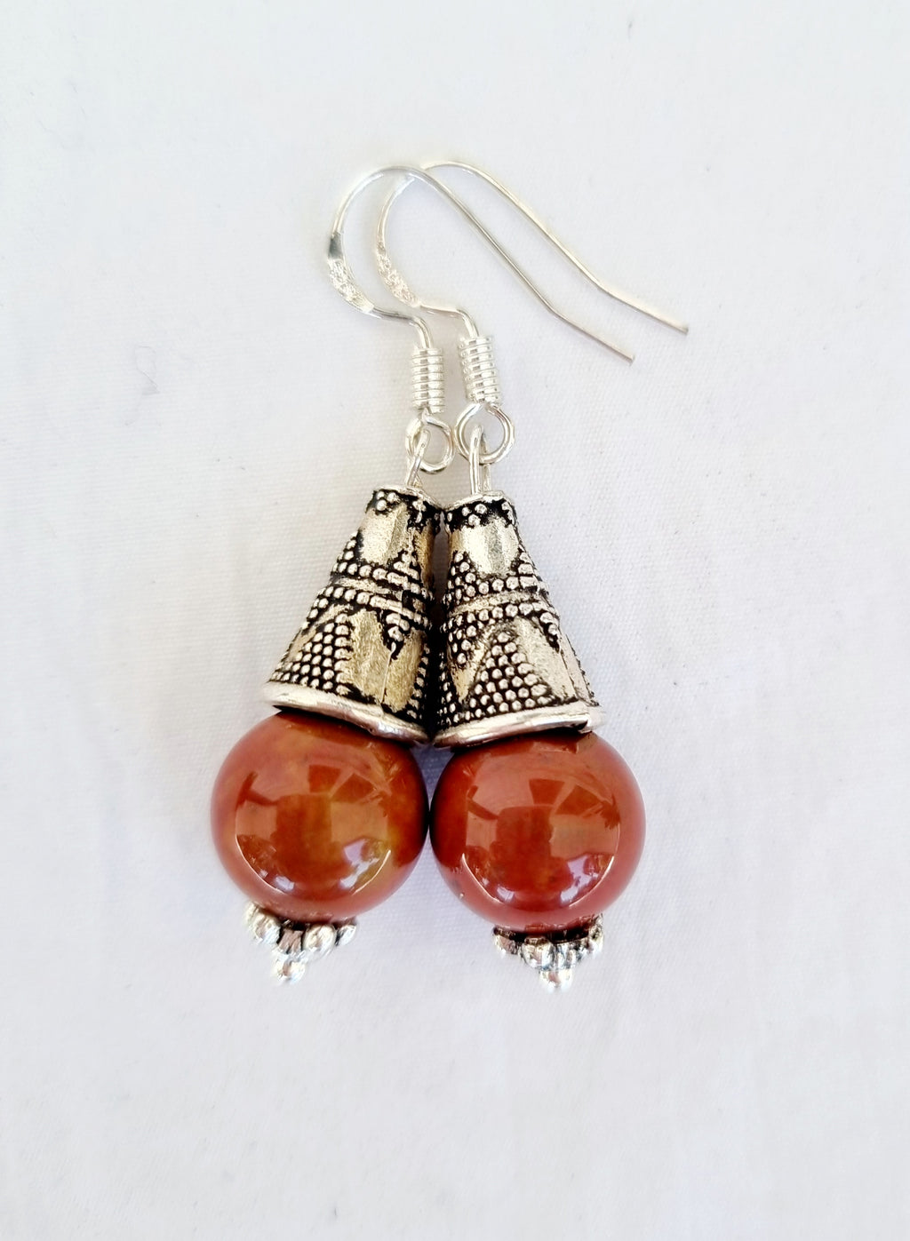 Campfire Agate Crystal Drop Earrings with Silver Hock