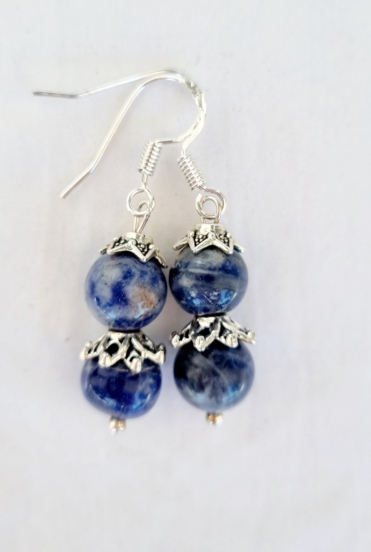 Lapis Crystal Stone Drop Earrings with Silver Hock