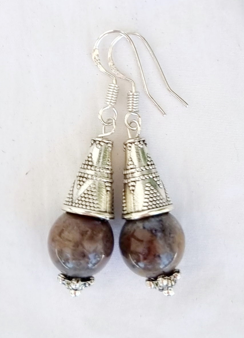 Campfire Agate Crystal Drop Earrings with Silver Hock