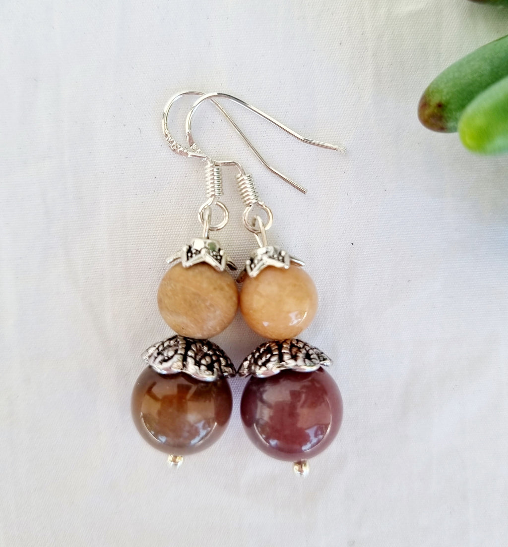 Agate Crystal  Earrings with Silver Hook - Yellow