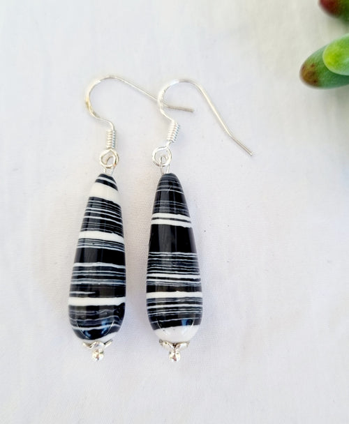 Black Clay Drop Earrings with Silver Hock