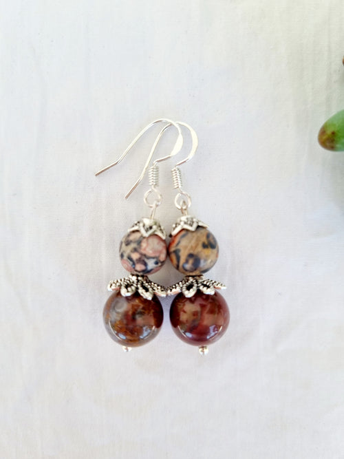Agate Crystal  Earrings with Silver Hook - Yellow