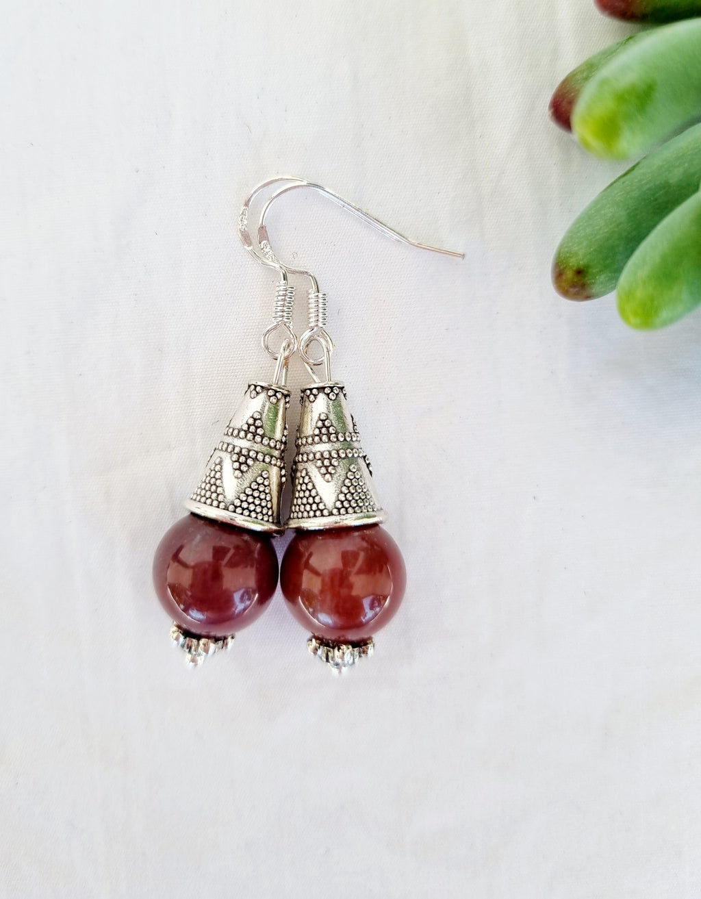 Campfire Agate Crystal Drop Earrings with Silver Hock