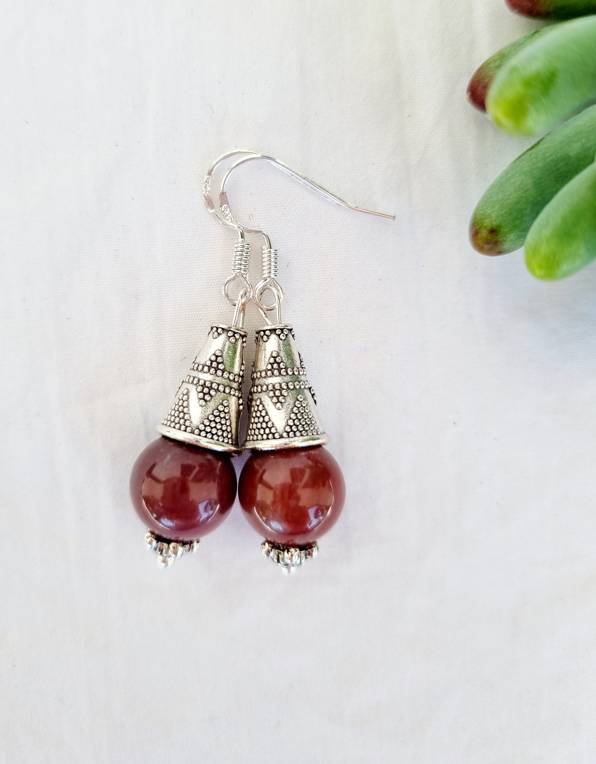 Campfire Agate Crystal Drop Earrings with Silver Hock