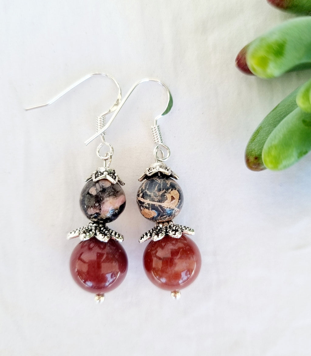 Agate Crystal  Earrings with Silver Hook - Yellow