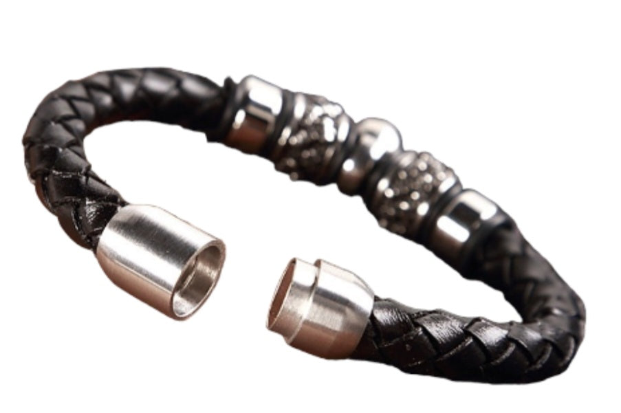 Men Punk Skull Leather Stainless Steel Bracelet