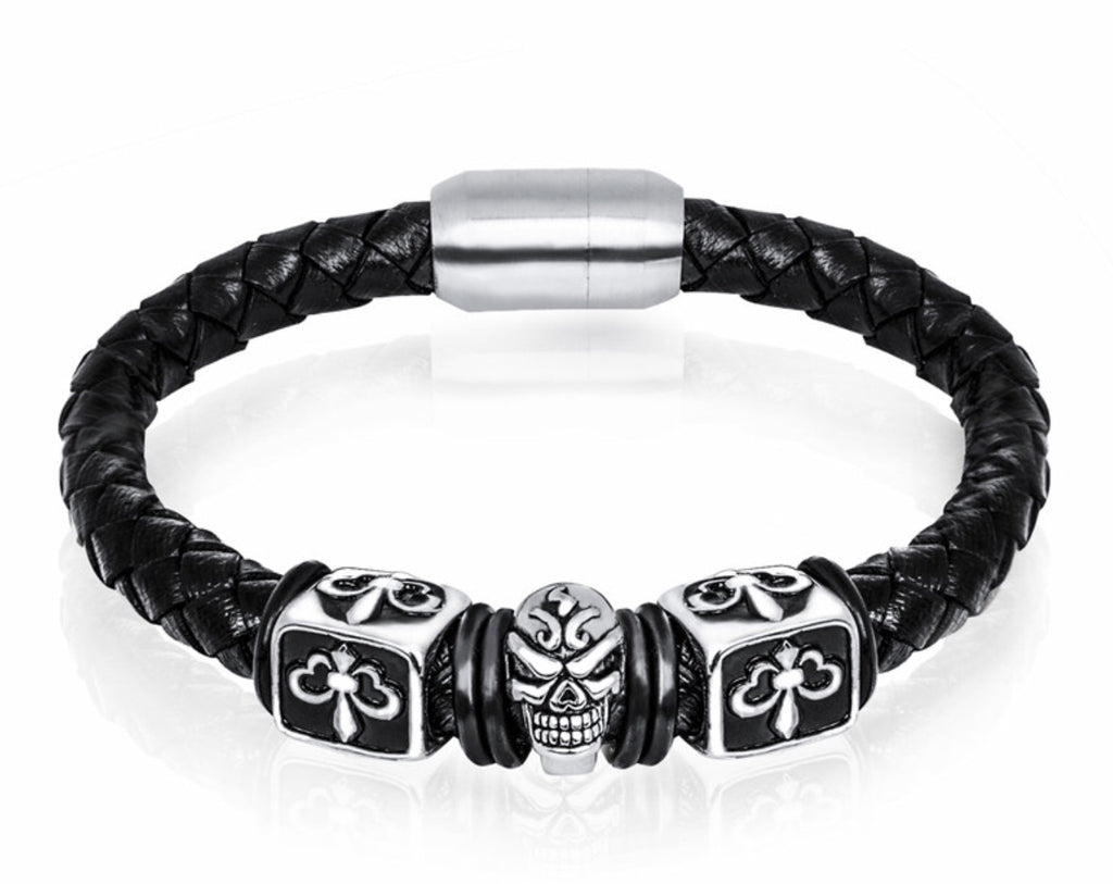 Unisex Leather Bracelet /Trendy Stainless Steel Bracelet
