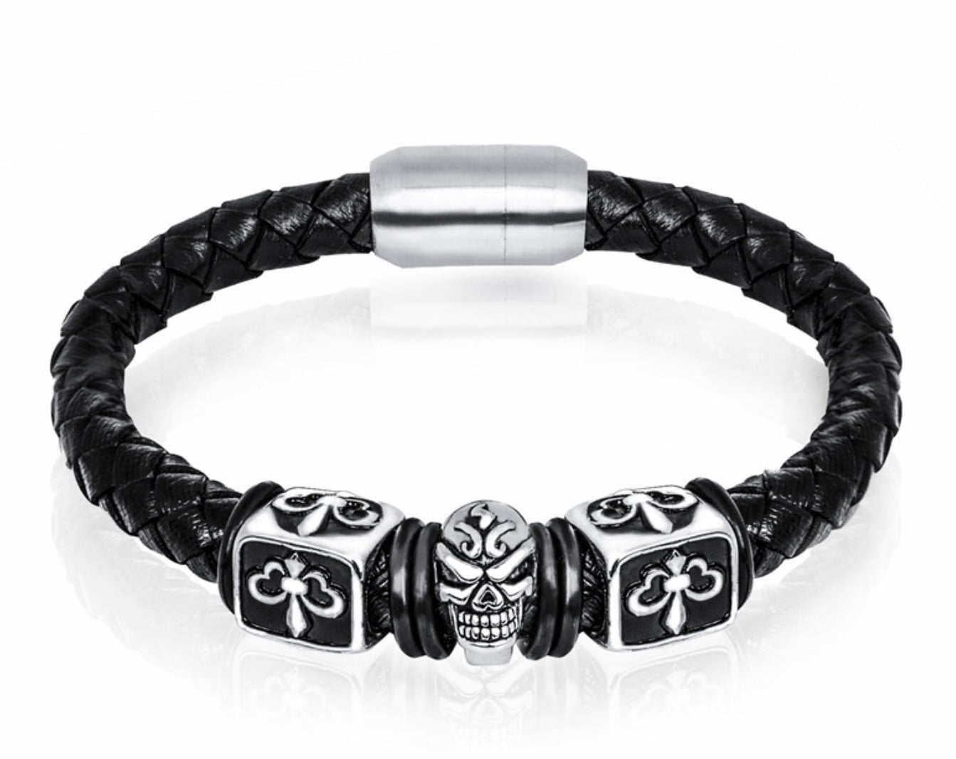 Unisex Leather Bracelet /Trendy Stainless Steel Bracelet