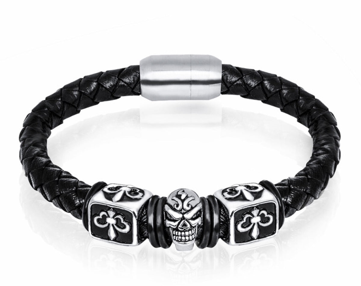 Unisex Leather Bracelet /Trendy Stainless Steel Bracelet