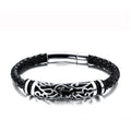 Flower Hollow Stainless Steel Woven Black Braid  Leather Bracelet