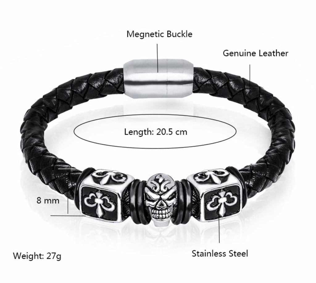 Unisex Leather Bracelet /Trendy Stainless Steel Bracelet