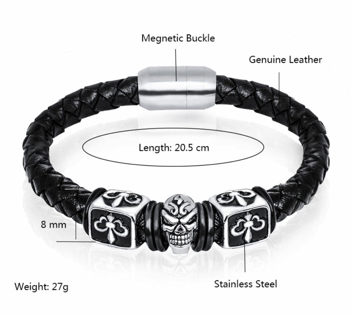 Unisex Leather Bracelet /Trendy Stainless Steel Bracelet